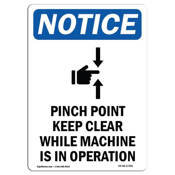 Signmission OSHA Notice Sign, Pinch Point Keep Clear With Symbol, 7in X 5in Decal, 5" W, 7" L, Portrait OS-NS-D-57-V-17291